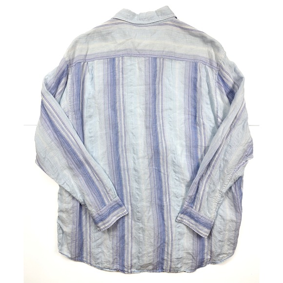 Caribbean Blue White Striped Button Up L/Sleeve Resort Linen Shirt Men's Size XL - Picture 2 of 4